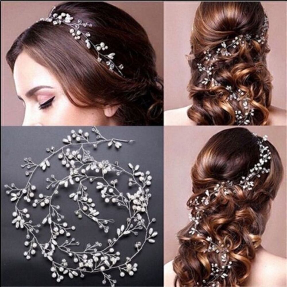 Ladies bridal prom faux Pearl crystal hair band accessory